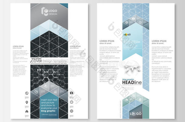 博客图形业务模板。 页面网站设计模板，易于编辑抽象矢量布局。 化学模式