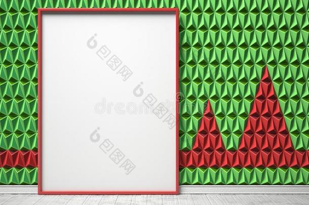 绿色和红色三角背景上的空白图片框。 莫