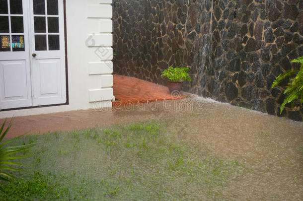 加勒比的一个庭院在<strong>雨季</strong>被洪水淹没