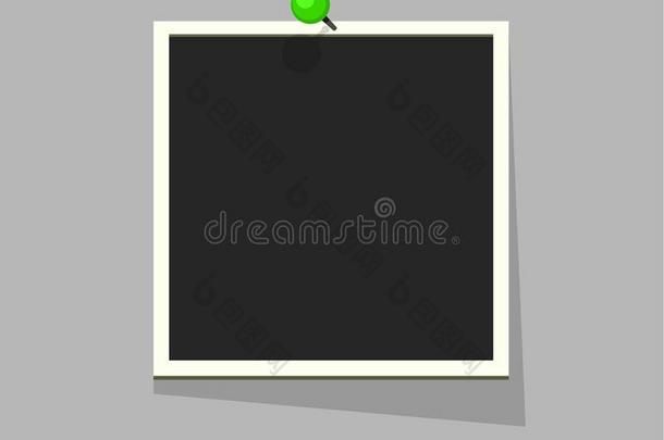 绿色引脚上的平面矢量相框。 模板照片设计。矢量插图以简单的风格设计和平面