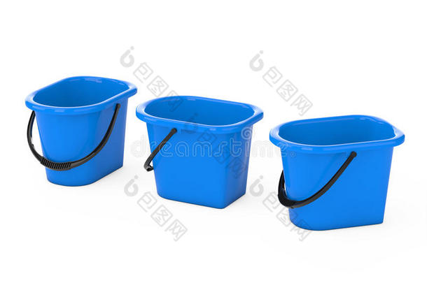 蓝色<strong>塑料桶</strong>。 三维渲染