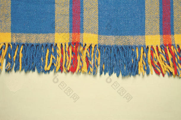 蓝色复古毛毯格子花纹复制空间，纹理背景