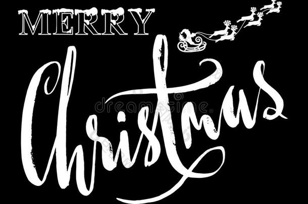 圣诞祝福的经典字体设计。 圣诞老人和圣诞老人一起骑雪橇。 黑白相间