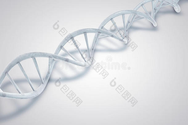 由冰制成的<strong>DNA</strong>的三维插图。 冷冻<strong>DNA</strong>双<strong>螺旋</strong>分子。