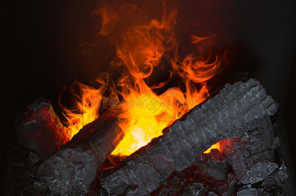 美丽的电火与人工木柴和火焰效果突出的蒸汽。