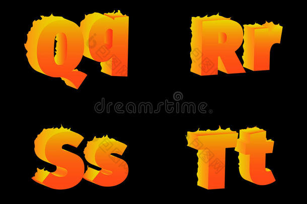 燃烧Q，r，s，t，字母