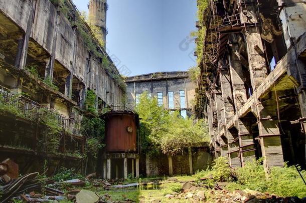 被战争和过度生长的Tkvarcheli发电厂机器所遗弃、摧毁