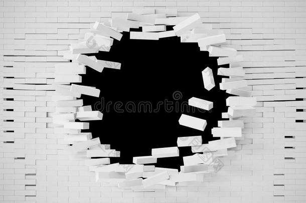 破坏白色砖墙粘贴任何文字。 三维插图