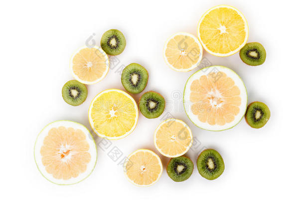 柑橘类<strong>熟食</strong>背景白色水果片