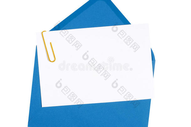 蓝色信封，空白邀请或邀请卡，白色副本空间