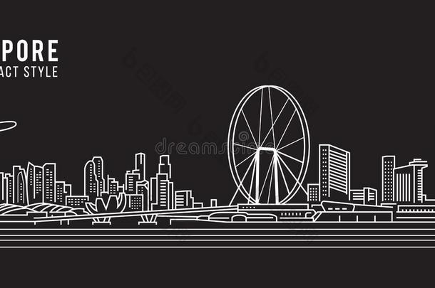 城市<strong>景观建筑</strong>线艺术矢量插图设计-新加坡城市