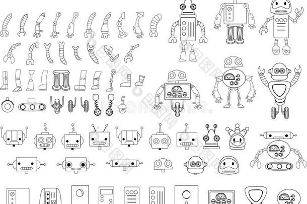 黑色和白色的不同机器人部件的大集合