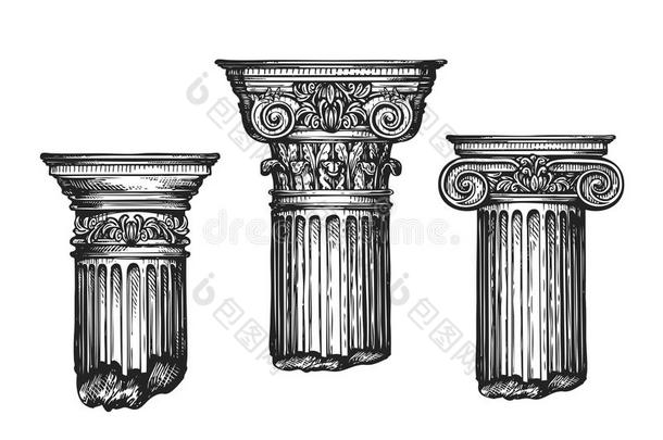 手绘的建筑古典秩序。 草图矢量插图