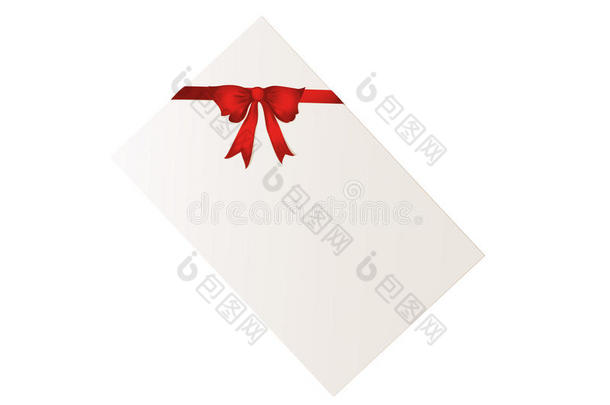礼品卡用红色<strong>丝带绑</strong>着一个漂亮的蝴蝶结。 矢量。