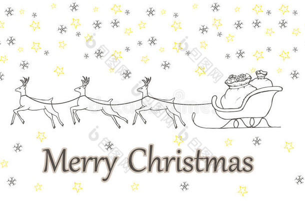 圣诞<strong>礼盒装</strong>饰在雪橇，涂鸦插图