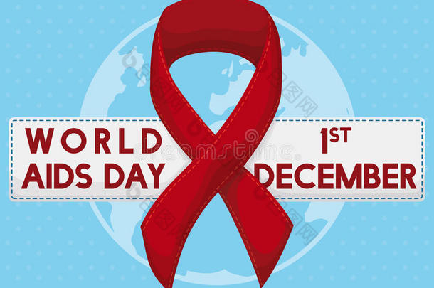 <strong>世界艾滋病日</strong>纪念设计与丝带和地球仪，矢量插图