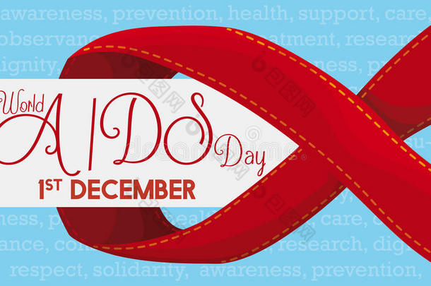 <strong>世界艾滋病日</strong>纪念设计与标签和丝带，矢量插图
