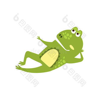 青蛙躺下来宣讲扁平卡通绿色友好爬行动物人物画图片