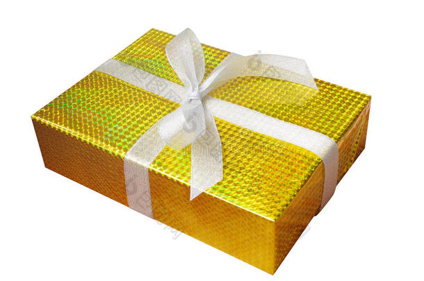 礼品盒包装和丝带与金箔包装纸和白色