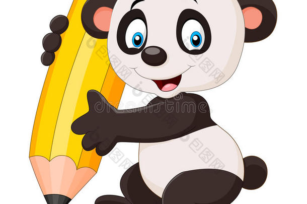 可爱的熊猫卡通拿着铅笔