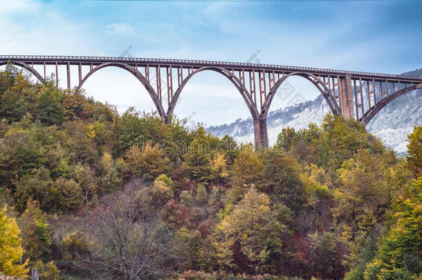 德德维卡塔拉弧桥在秋天的山脉，黑山。