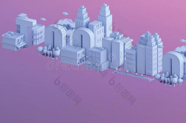 一个小城市的3d渲染，toquio名字的3d排版