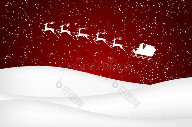 圣诞老人坐在红色背景的驯鹿雪橇上