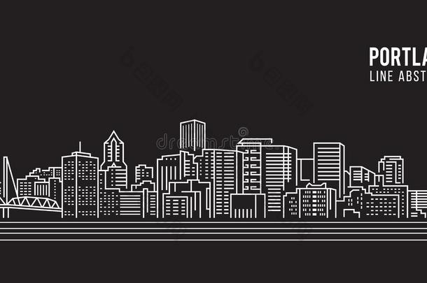 城市景观建筑线艺术矢量插图设计-波特兰城市