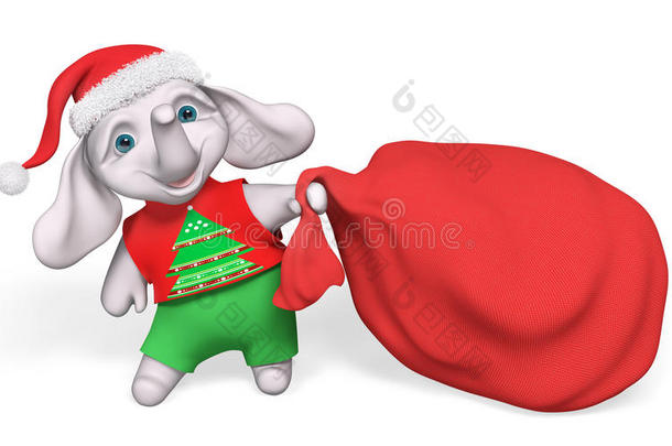圣诞卡通大象背着大红包满满当当