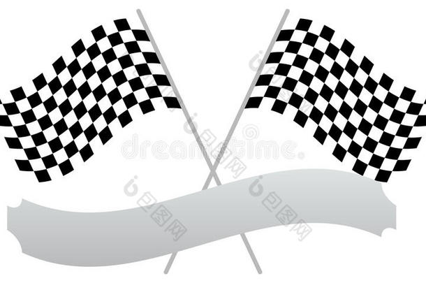 两个交叉的赛车旗帜与空旗，牌匾形状的文本