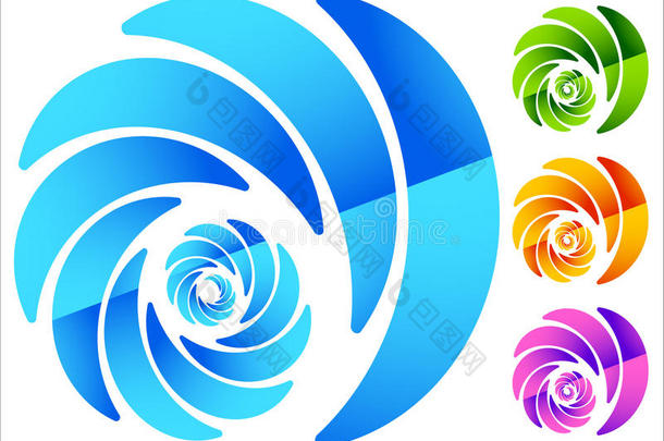 五颜六色，圆形螺旋状元素，四种生动的颜色