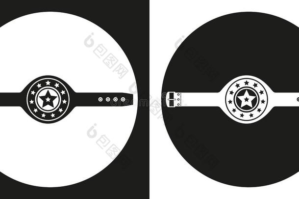 冠军腰带图标。 <strong>黑白</strong>背景上的<strong>剪影</strong>冠军腰带。 体育器材。 矢量插图。