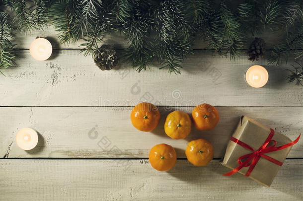 圣诞新年作文与橘子。顶部视图