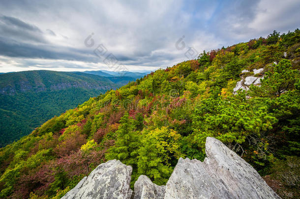 <strong>早秋</strong>景色从山蓝岭山脉，在林维尔峡谷的边缘，在Pisgah国家森林，n