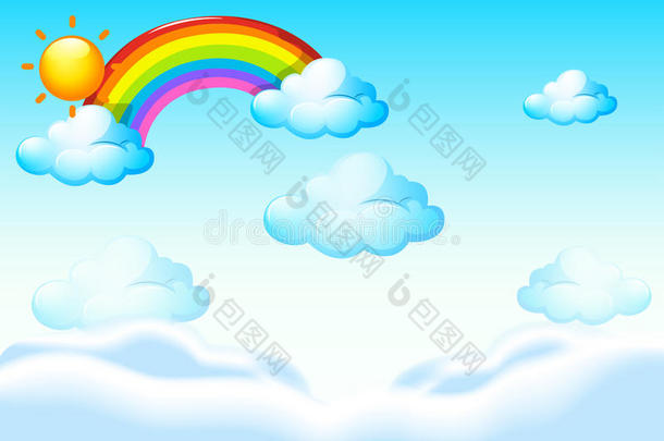 背景模板与彩虹和云