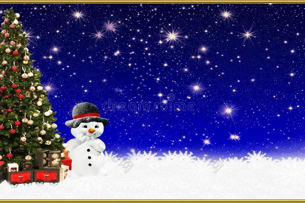 圣诞节：圣诞树和雪人，横幅，背景