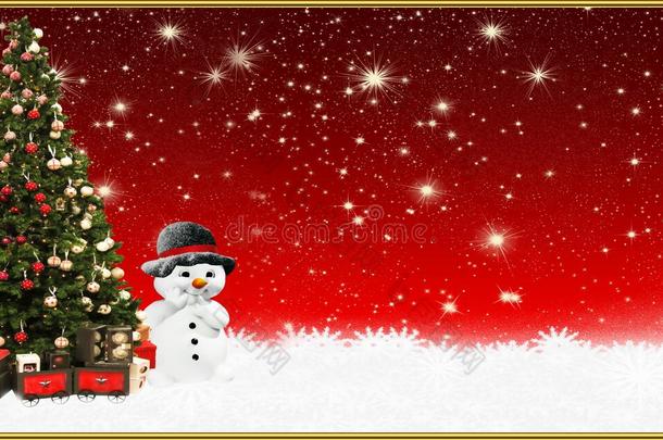 圣诞节：圣诞树和雪人，横幅，背景