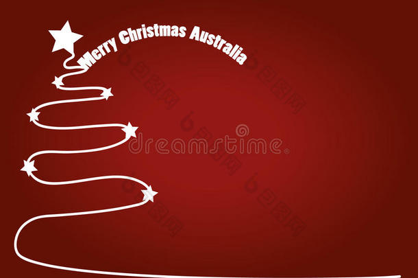 圣诞红色背景与白色圣诞树和时尚的手写文字。 圣诞快乐澳大利亚。