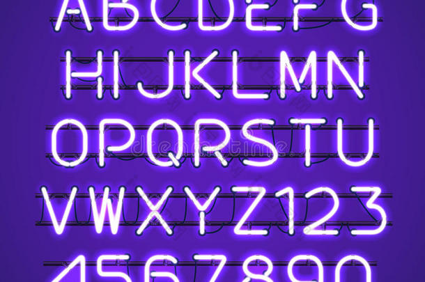 发光的紫色霓虹灯字母。
