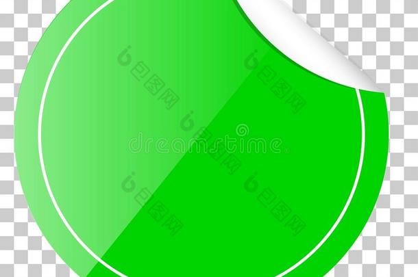 绿色圆圈标签或带有卷曲效果的标签，在透明效果背景下