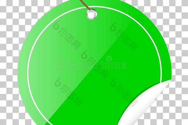 绿色圆圈标签或带有卷曲效果的标签，在透明效果背景下