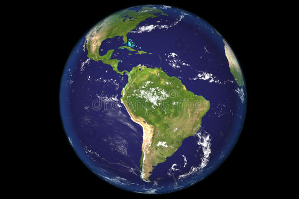 全球南北美洲插图，3D，<strong>地球</strong>纹理由美国宇航局。