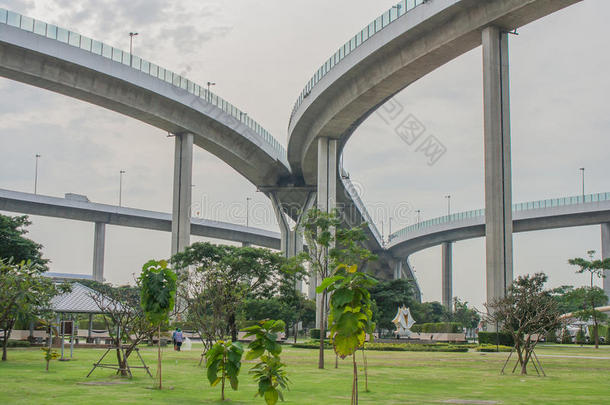 普密蓬桥或工业环线桥是混凝土公路立交桥，<strong>跨越</strong>泰国赵法雅河。