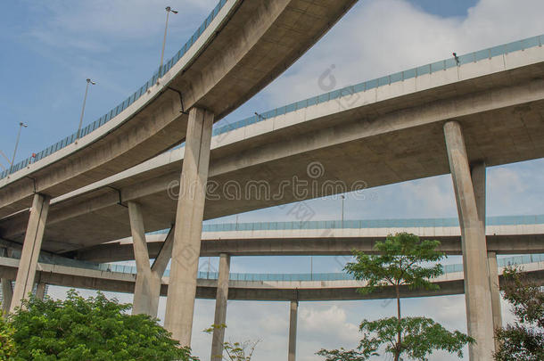 普密蓬桥或工业环线桥是混凝土公路立交桥，跨越泰国赵法雅河。