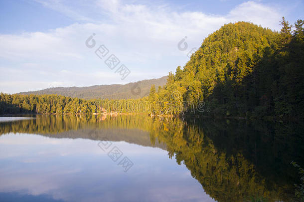 森林湖光滑<strong>如水</strong>的镜子。
