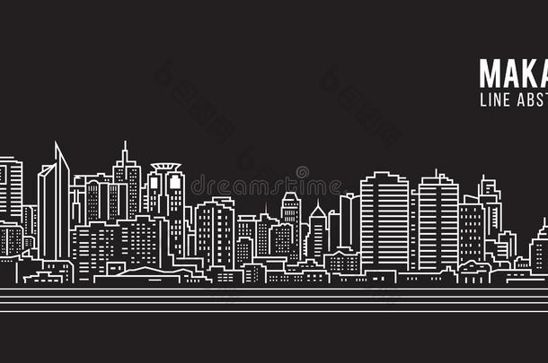 城市景观<strong>建筑</strong>线艺术矢量插图设计-马卡蒂城市
