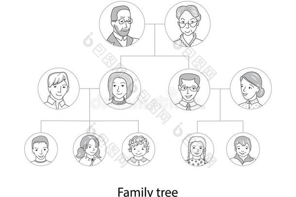 家族树图细线样式向量