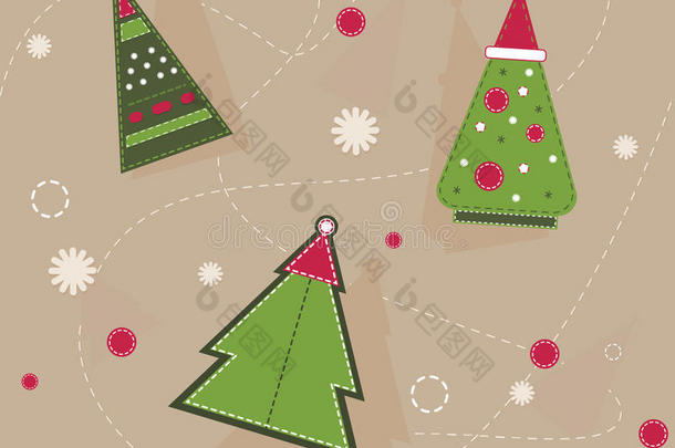 带有<strong>红色圆圈</strong>和雪花的几何花苞的圣诞图案
