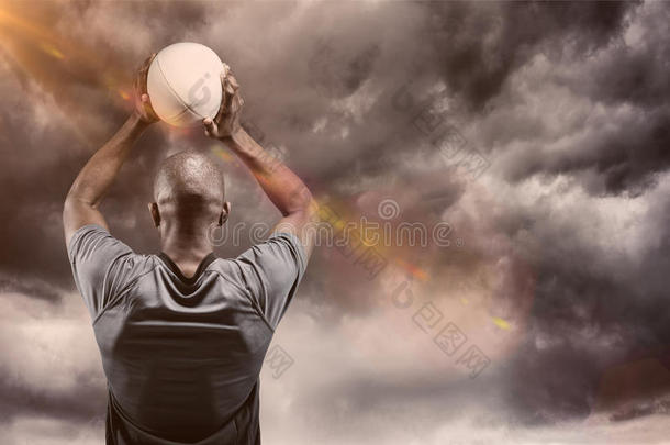 运动员投掷橄榄球3D的复合图像