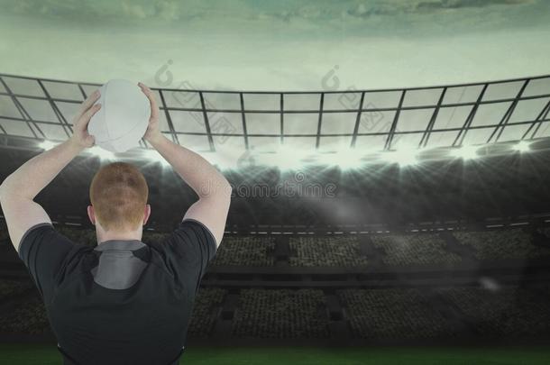 橄榄球运动员即将投掷橄榄球的复合图像3D